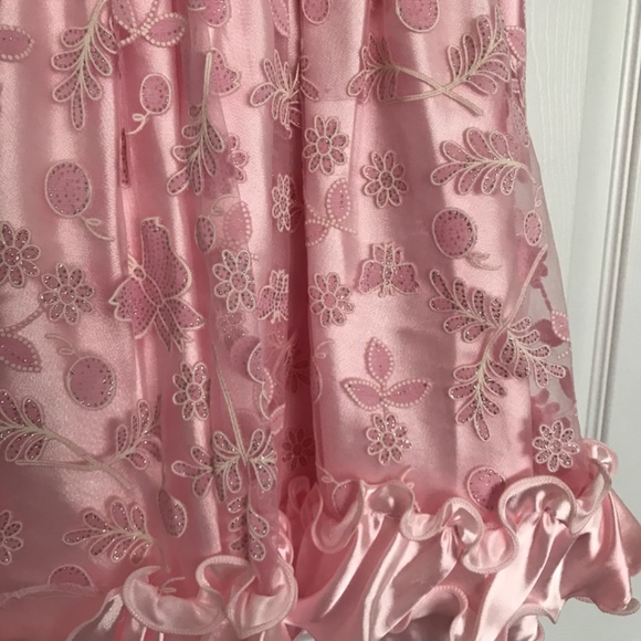 Pink Floral Butterfly Detail Dress Girl Size 10 Spaghetti Strap - Picture 2 of 8